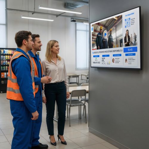 hombre con mural digital