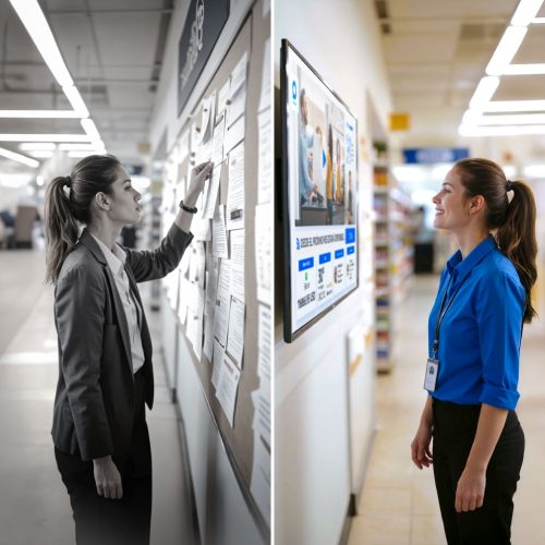 mujer viendo mural digital