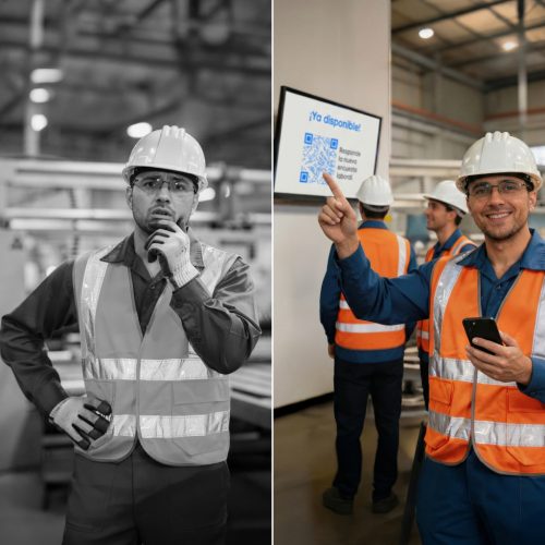 operario feliz con mural digital